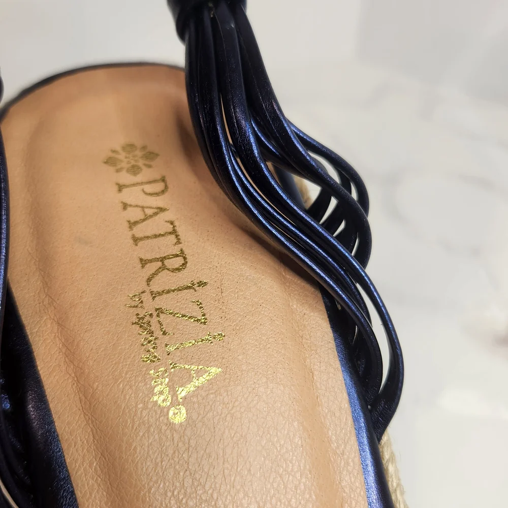 Patrizia by Spring Step Blue Metallic Strappy Woven Wedge Sandal Sz 6.5/7